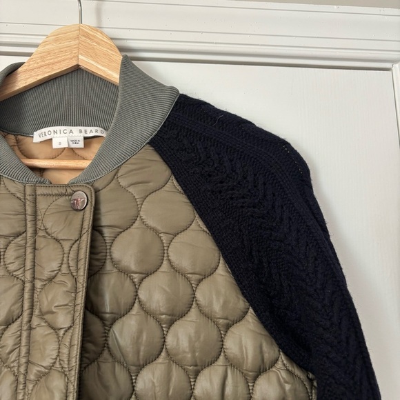 Veronica Beard Marjeti Mixed Media Quilted Bomber Jacket Navy Green S Lambswool - Picture 4 of 9